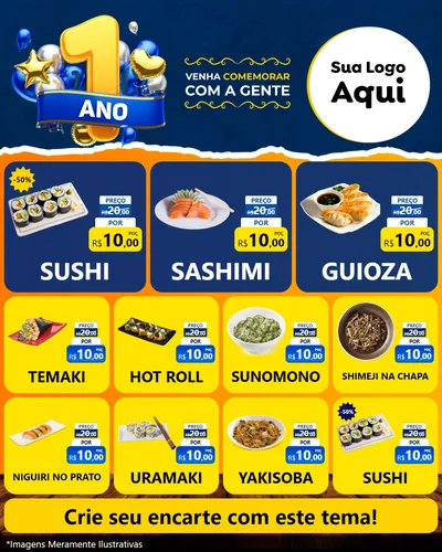 Modelo de Rede Social para Feed Instagram com o tema Um Ano de Aniversário para Comida japonesa