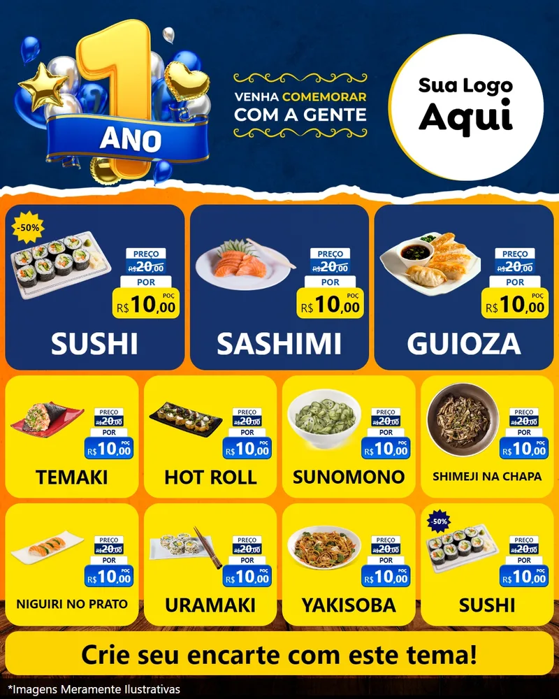 Modelo de Rede Social para Feed Instagram com o tema Um Ano de Aniversário para Comida japonesa