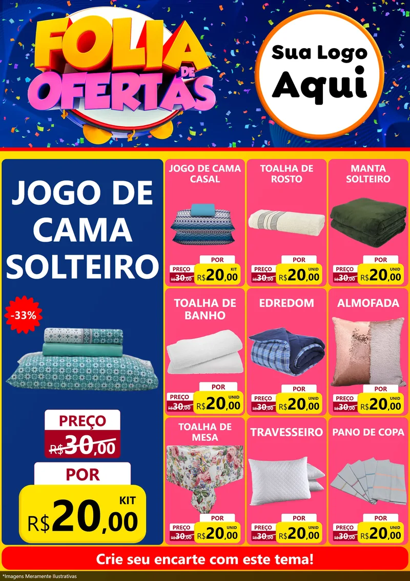 Modelo de Encarte para Encarte A4 Vertical com o tema Folia de Ofertas para Cama, Mesa e Banho