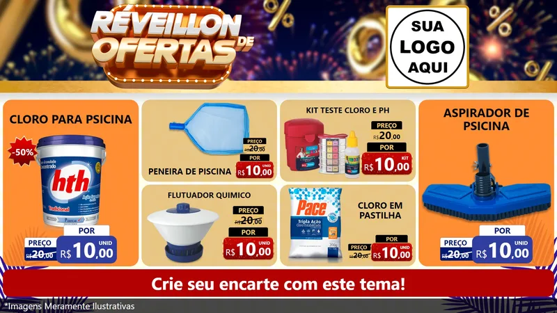Modelo de TV para TV Horizontal com o tema Réveillon de Ofertas para Produtos para Piscina