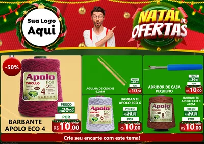 Modelo de Encarte para Encarte A4 Horizontal com o tema Natal de Ofertas para Armarinho e Aviamentos