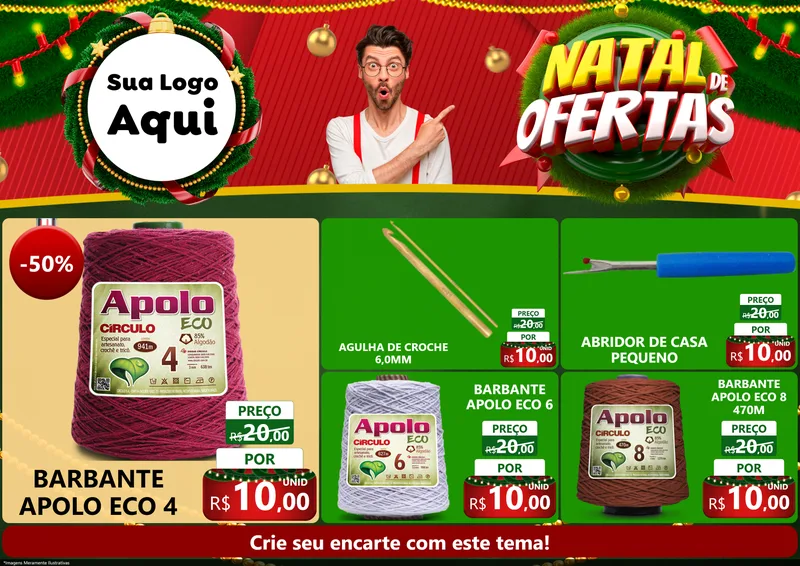 Modelo de Encarte para Encarte A4 Horizontal com o tema Natal de Ofertas para Armarinho e Aviamentos