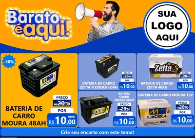 Modelo de Encarte para Encarte A4 Horizontal com o tema Barato é aqui para Baterias Elétricas