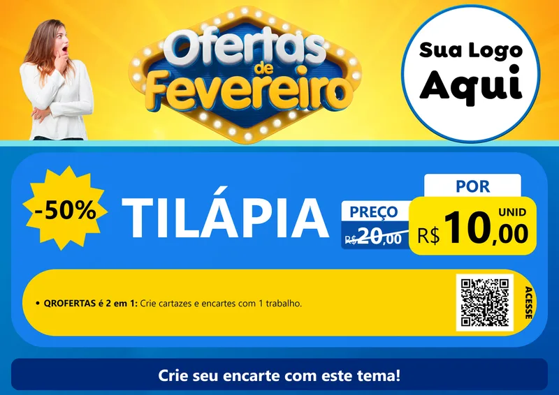 Modelo de Cartaz para Cartaz A4 Horizontal com o tema Ofertas de Fevereiro para Peixaria