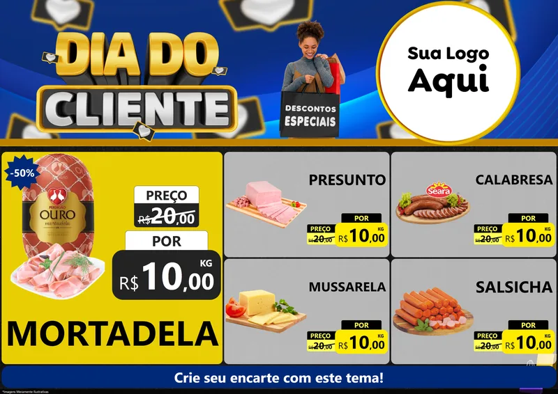 Modelo de Encarte para Encarte A4 Horizontal com o tema Dia Do Cliente para Frios e Laticínios