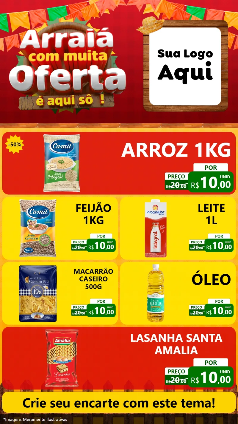 Modelo de TV para TV Vertical com o tema Arraiá Com Muita Oferta - É Aqui Sô! para Supermercado