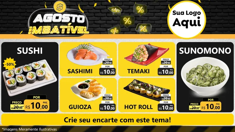 Modelo de TV para TV Horizontal com o tema Agosto Imbatível para Comida japonesa