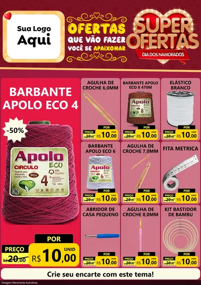 Modelo de Encarte para Encarte A4 Vertical com o tema Dia dos Namorados para Armarinho e Aviamentos