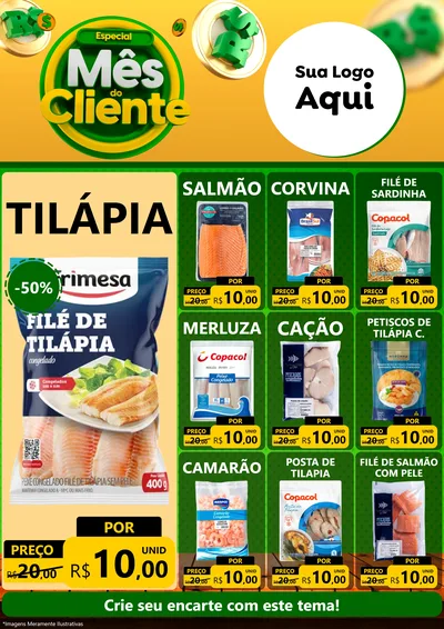 Modelo de Encarte para Encarte A4 Vertical com o tema Especial Mês do Cliente para Peixaria
