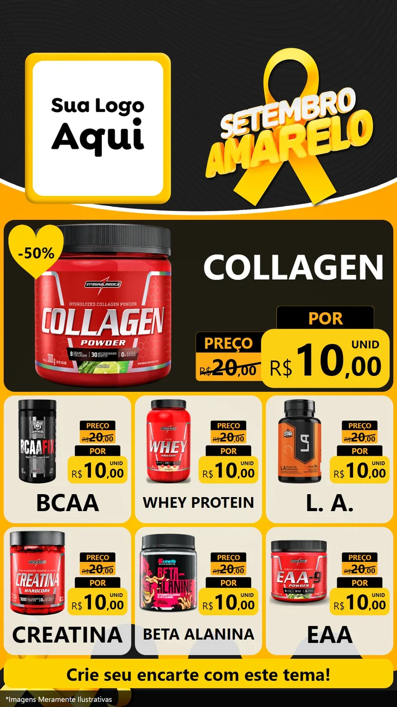 Modelo de Rede Social para Stories com o tema Setembro Amarelo para Suplementos alimentares