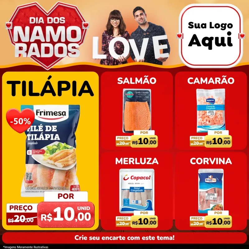 Modelo de Rede Social para Feed Facebook com o tema Dia dos Namorados para Peixaria