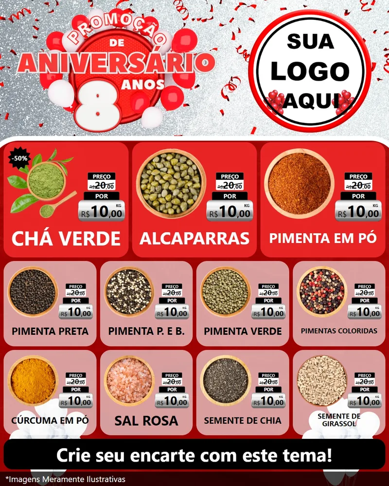 Modelo de Rede Social para Feed Instagram com o tema Promoção de Aniversário - 8 Anos para Produtos Naturais