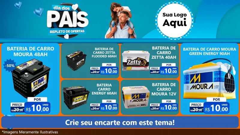 Modelo de TV para TV Horizontal com o tema Dia Dos Pais Repleto de Ofertas para Baterias Elétricas