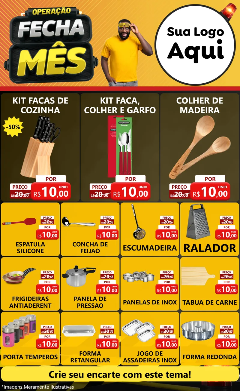 Modelo de Encarte para Encarte Grande com o tema Operação Fecha Mês para Utilidades Domésticas