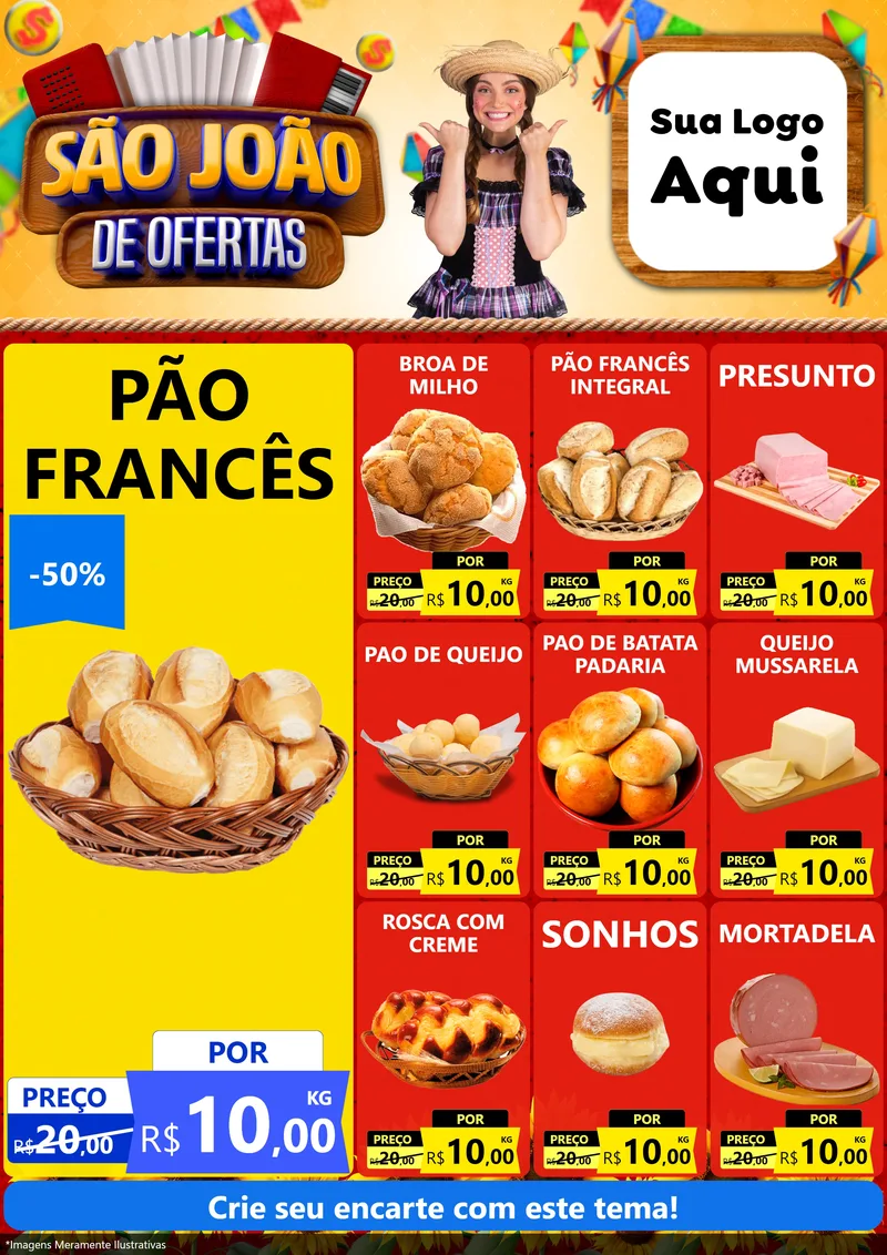 Modelo de Encarte para Encarte A4 Vertical com o tema São João de Ofertas para Padaria