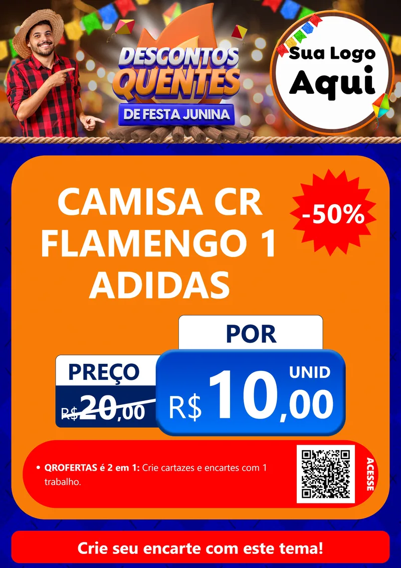 Modelo de Cartaz para Cartaz A4 Vertical com o tema Descontos Quentes de Festa Junina para Roupas e acessórios