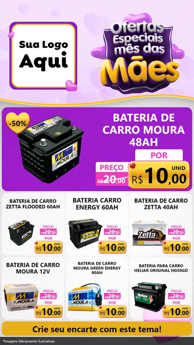 Modelo de Rede Social para Stories com o tema Ofertas Especiais - Mês das Mães para Baterias Elétricas