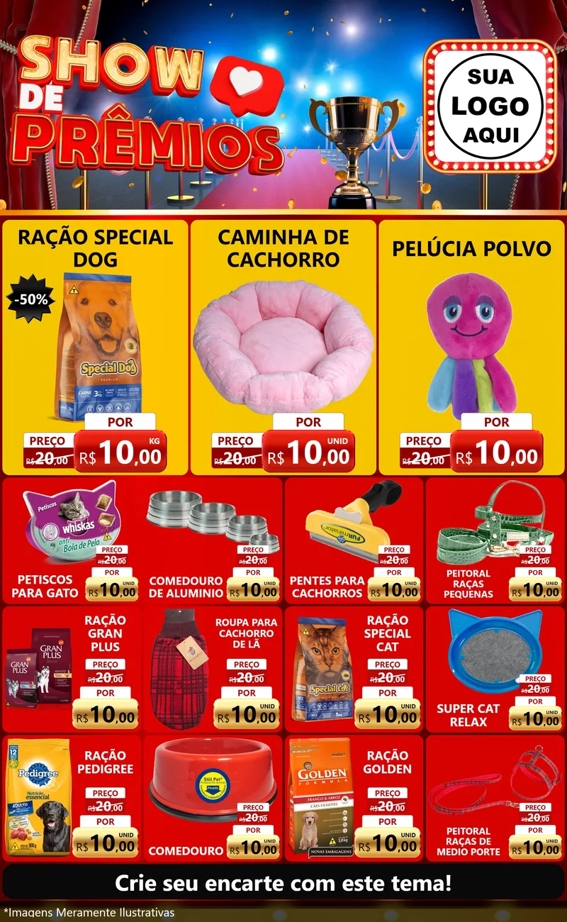 Modelo de Encarte para Encarte Grande com o tema Show de Prêmios para Pet Shop