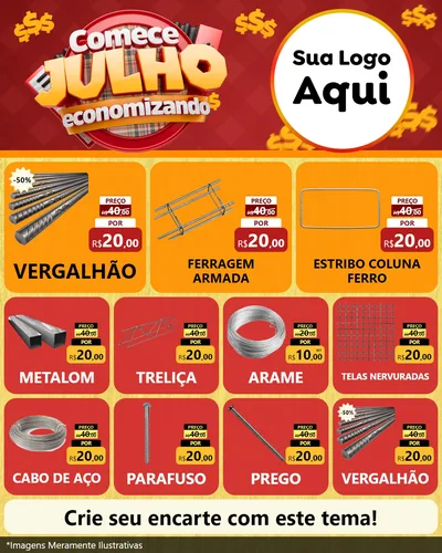 Modelo de Rede Social para Feed Instagram com o tema Comece Julho Economizando para Ferragens