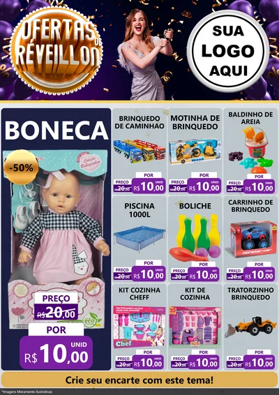 Modelo de Encarte para Encarte A4 Vertical com o tema Ofertas de Réveillon para Brinquedos