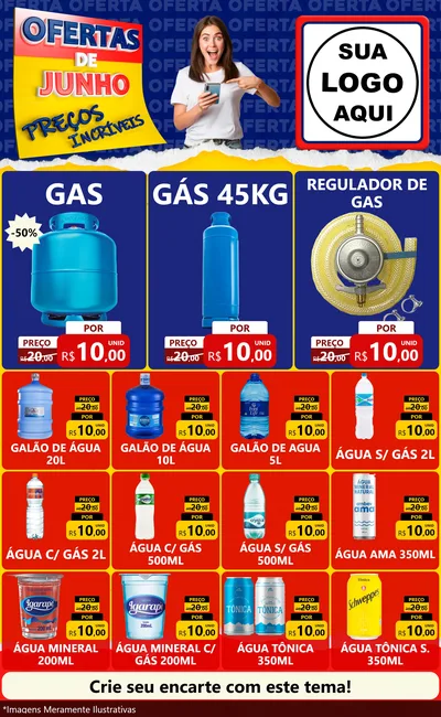 Modelo de Encarte para Encarte Grande com o tema Ofertas de Junho - Preços Incríveis para Água e gás