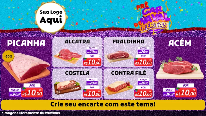 Modelo de TV para TV Horizontal com o tema Pré Carnaval de Ofertas para Açougue