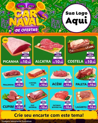 Modelo de Rede Social para Feed Instagram com o tema Carnaval de Ofertas para Açougue