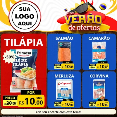 Modelo de Rede Social para Feed Facebook com o tema Super Verão de Ofertas para Peixaria