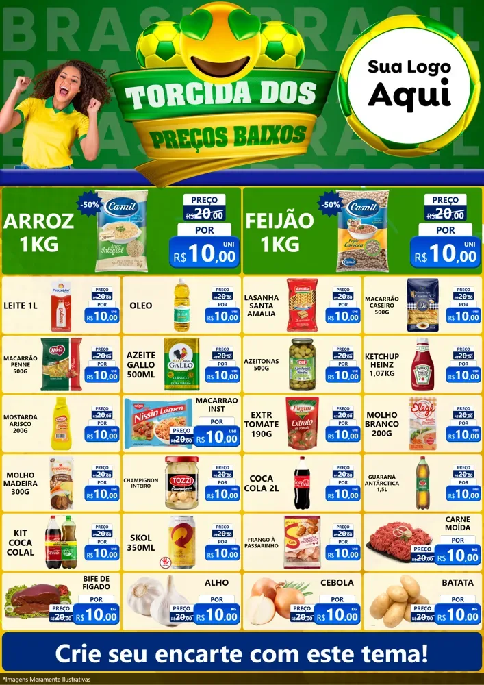 Modelo de Encarte para Encarte A4 Vertical com o tema Torcida dos Preços Baixos - Copa para Supermercado
