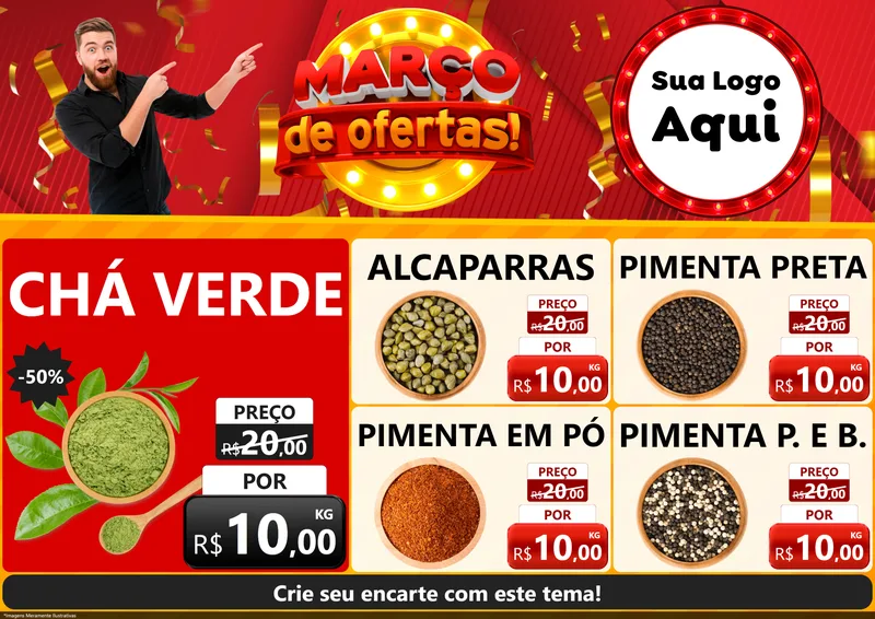 Modelo de Encarte para Encarte A4 Horizontal com o tema Março de Ofertas! para Produtos Naturais