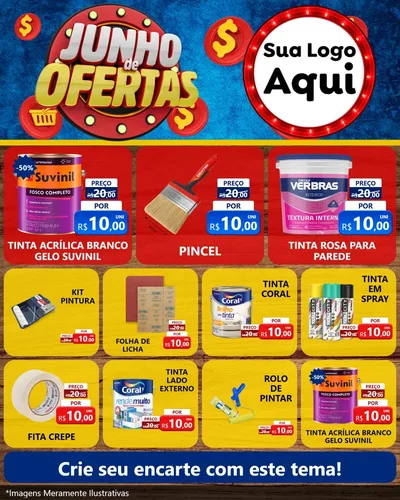 Modelo de Rede Social para Feed Instagram com o tema Junho de Ofertas para Tintas e Ferramentas
