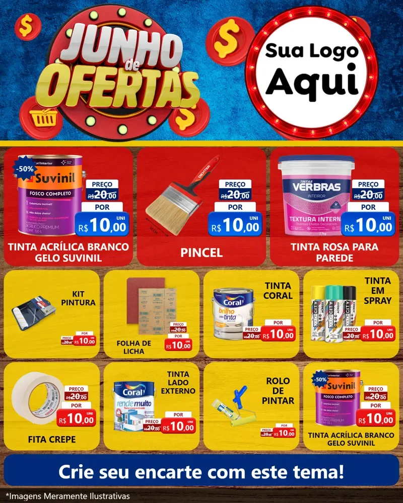 Modelo de Rede Social para Feed Instagram com o tema Junho de Ofertas para Tintas e Ferramentas