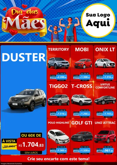 Modelo de Encarte para Encarte A4 Vertical com o tema Dia das Mães para Concessionaria de Carros