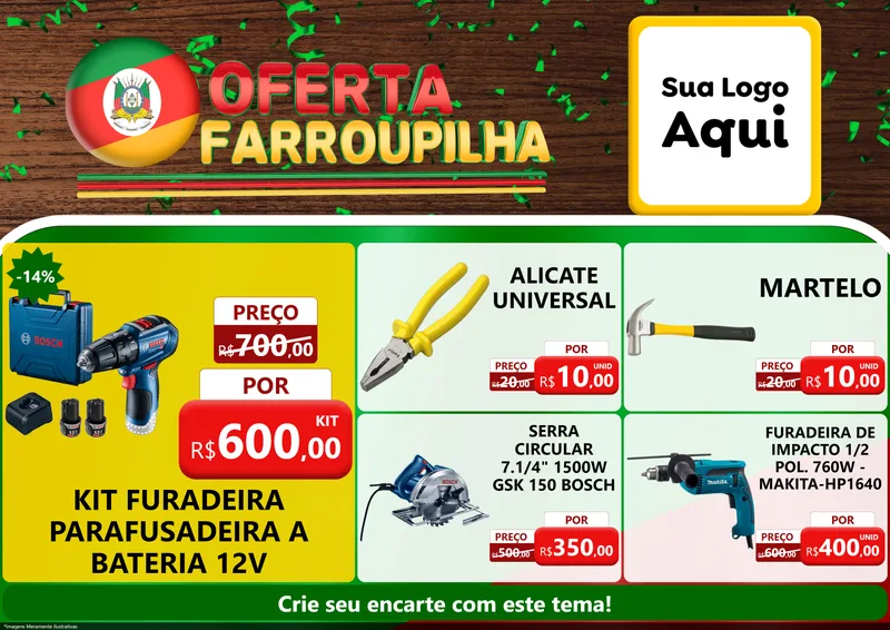 Modelo de Encarte para Encarte A4 Horizontal com o tema Oferta Farroupilha para Maquinas e Ferramentas