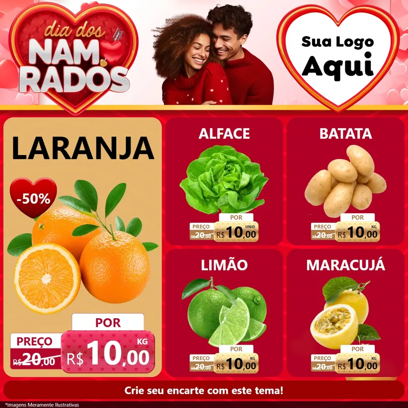 Modelo de Rede Social para Feed Facebook com o tema Dia dos Namorados para Hortifrúti