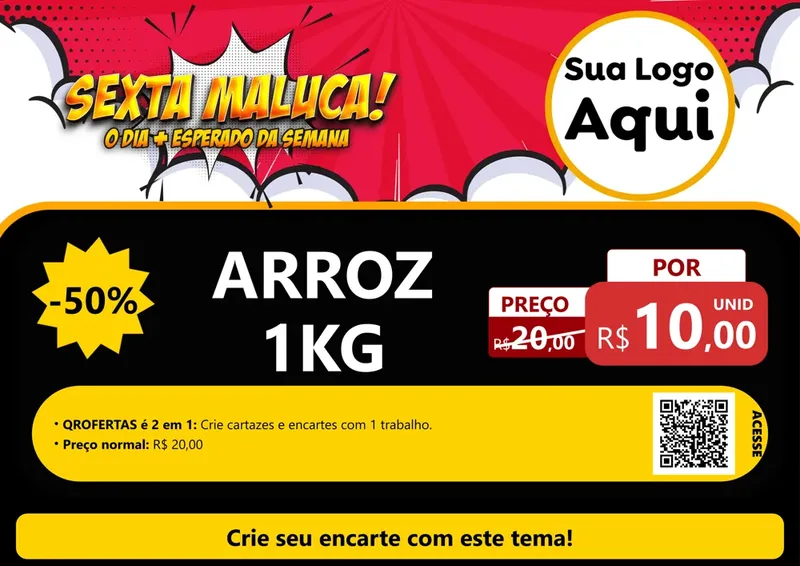 Modelo de Cartaz para Cartaz A4 Horizontal com o tema Sexta Maluca! para Supermercado