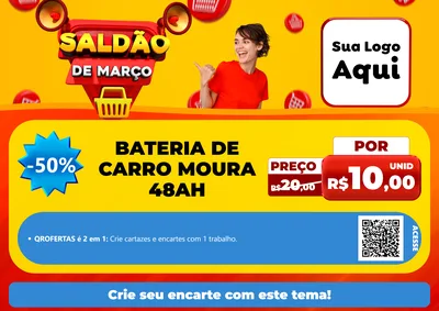 Modelo de Cartaz para Cartaz A4 Horizontal com o tema Saldão de Março para Baterias Elétricas