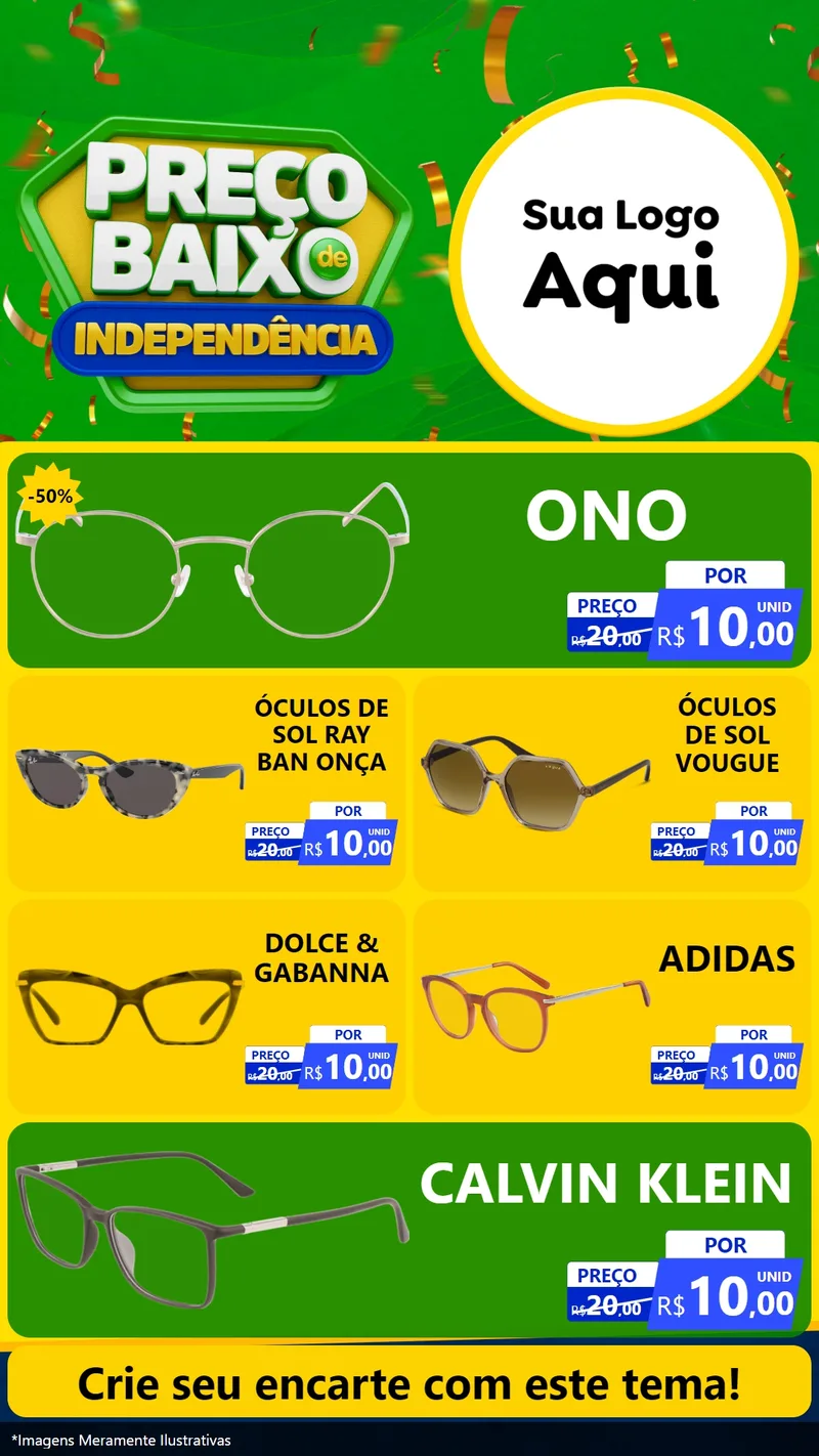 Modelo de TV para TV Vertical com o tema Preço Baixo de Independência para Óticas