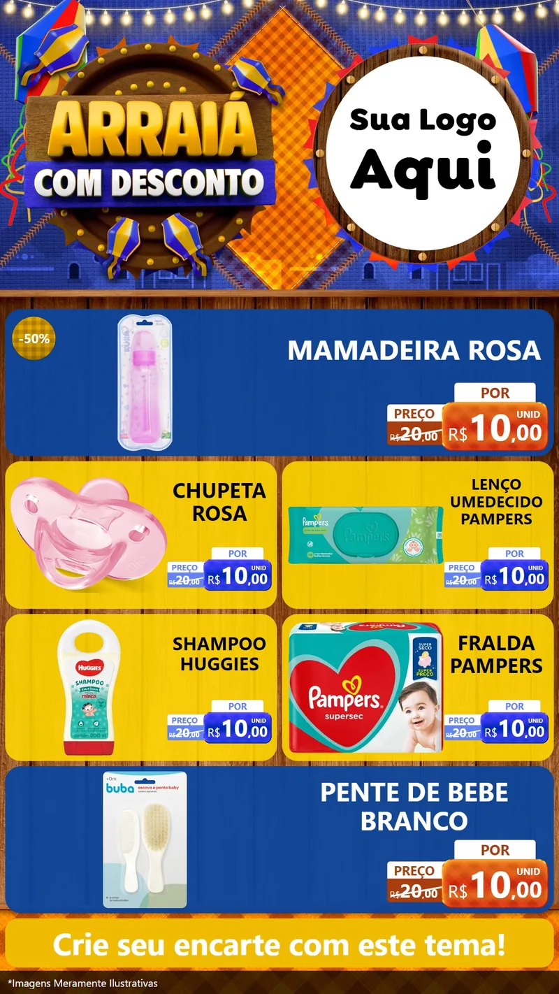 Modelo de TV para TV Vertical com o tema Arraiá Com Desconto para Bebês
