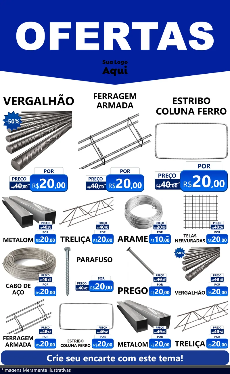 Modelo de Encarte para Encarte Grande com o tema Ofertas Azul Cartaz para Ferragens