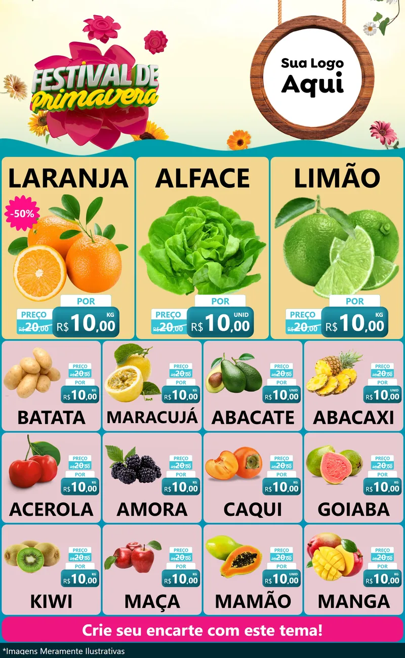 Modelo de Encarte para Encarte Grande com o tema Festival de Primavera para Hortifrúti