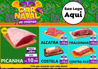 Modelo de Encarte para Encarte A4 Horizontal com o tema Carnaval de Ofertas para Açougue