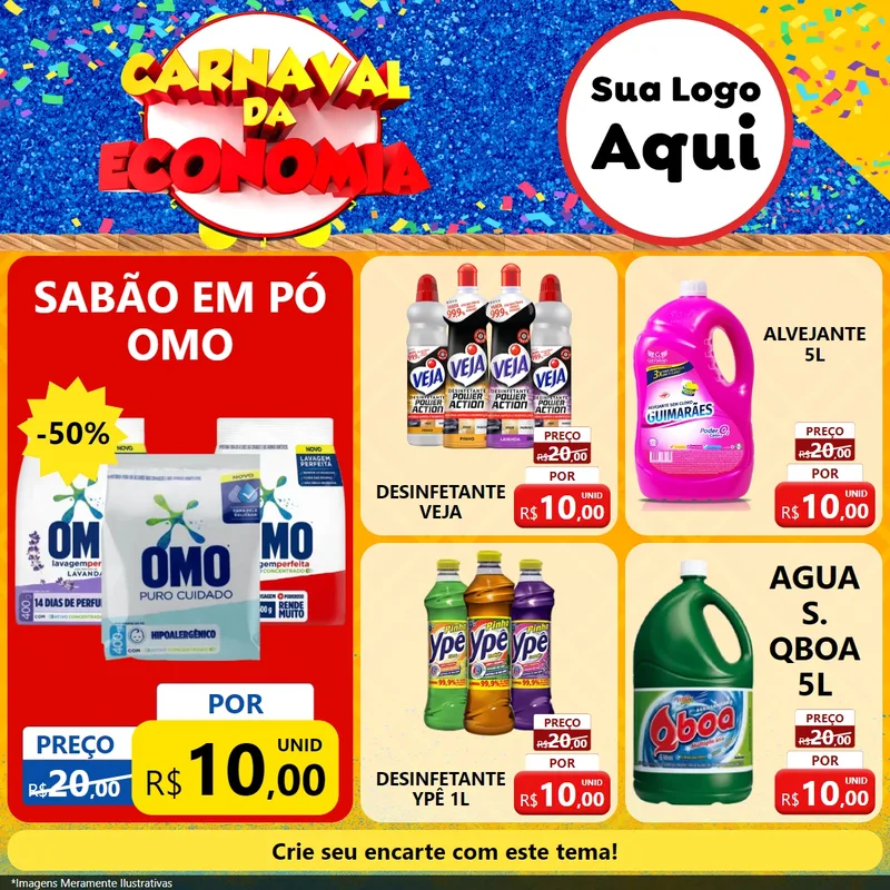 Modelo de Rede Social para Feed Facebook com o tema Carnaval da Economia para Produtos de Limpeza