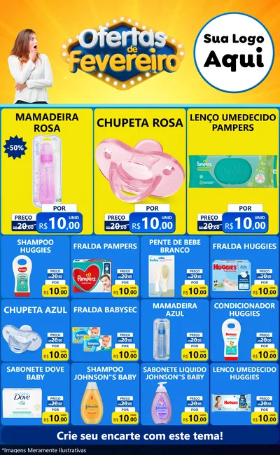 Modelo de Encarte para Encarte Grande com o tema Ofertas de Fevereiro para Bebês