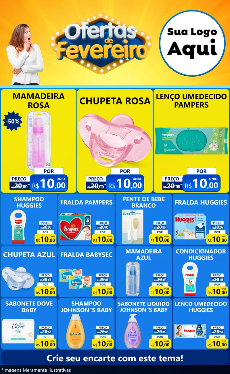 Modelo de Encarte para Encarte Grande com o tema Ofertas de Fevereiro para Bebês