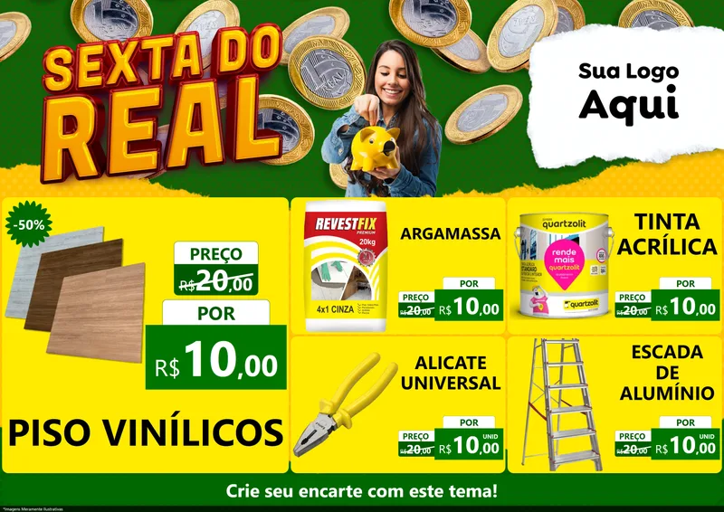 Modelo de Encarte para Encarte A4 Horizontal com o tema Sexta do Real para Material para Construção