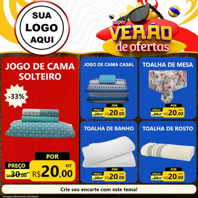 Modelo de Rede Social para Feed Facebook com o tema Super Verão de Ofertas para Cama, Mesa e Banho