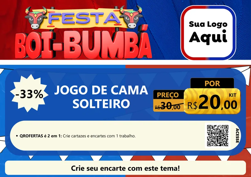 Modelo de Cartaz para Cartaz A4 Horizontal com o tema Festa Boi Bumbá para Cama, Mesa e Banho