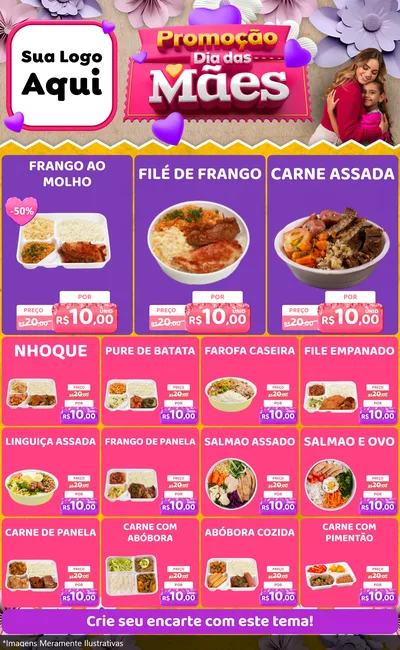 Modelo de Encarte para Encarte Grande com o tema Promoção Dia das Mães para Restaurante
