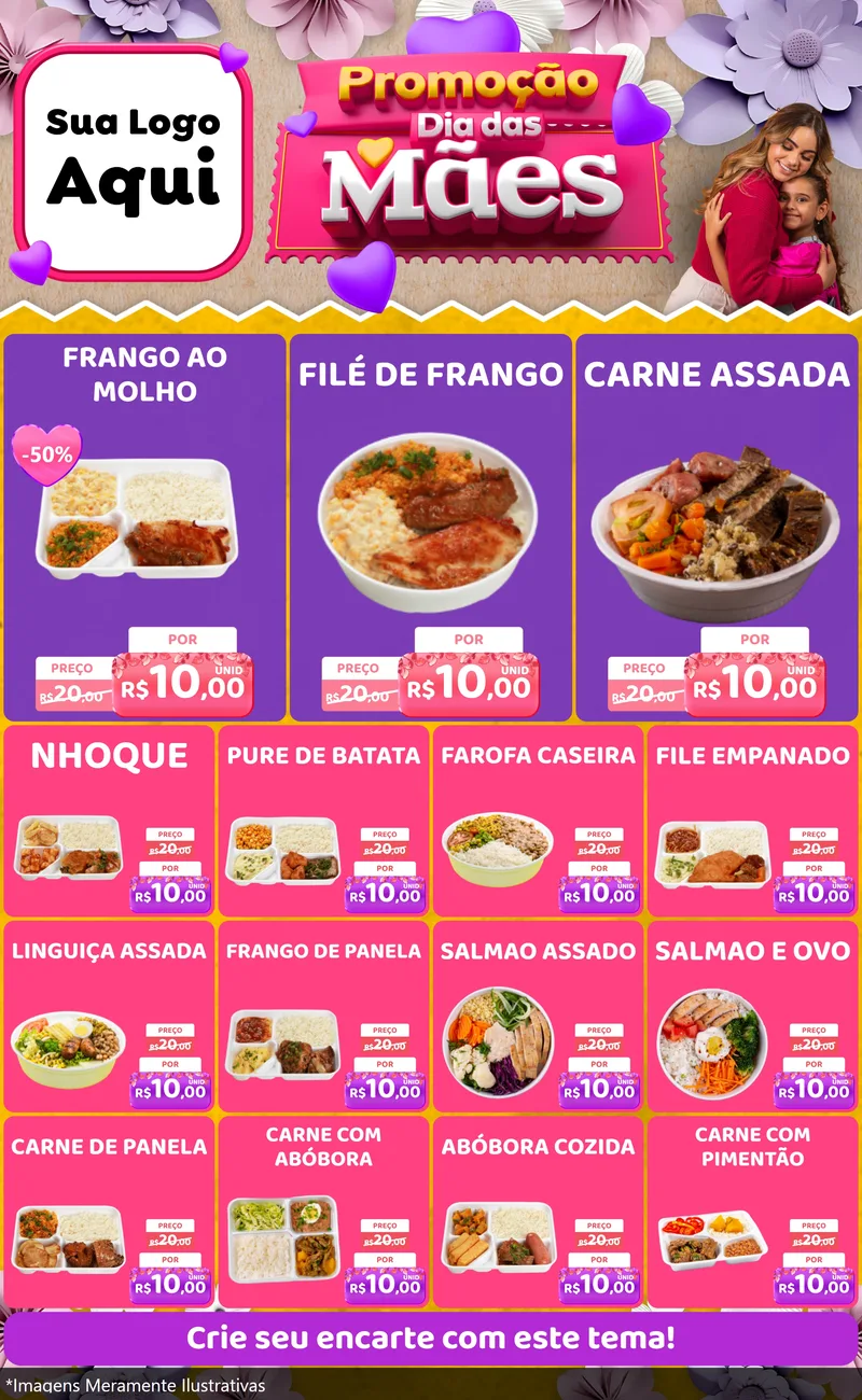 Modelo de Encarte para Encarte Grande com o tema Promoção Dia das Mães para Restaurante